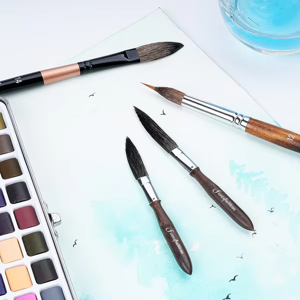 Customized  Logo Good Price Professional Acrylic Painting Brush Squirrel Hair Cat Tongue Dagger Watercolor Brushes
