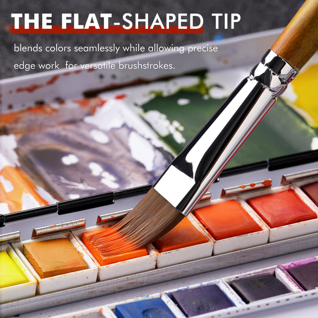 Customized Logo 5 Pcs Dual-Layer Synthetic Hair Grainer Flat Artist Paint Brush Bulk for Artists Watercolor Acrylic Painting