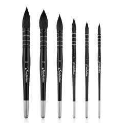 High-Quality 6PCS Squirrel Hair Watercolor Brush Set Soft Luxurious Hair Black Wooden Handle Artist Paint Brushes