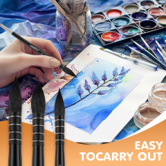High-Quality 6PCS Squirrel Hair Watercolor Brush Set Soft Luxurious Hair Black Wooden Handle Artist Paint Brushes