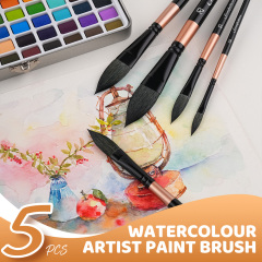 Fontainebleau Elegant 5pcs Cat's Tongue Squirrel Hair Art Paint Brush Watercolor Paint Brush for Artist Painting Brushes