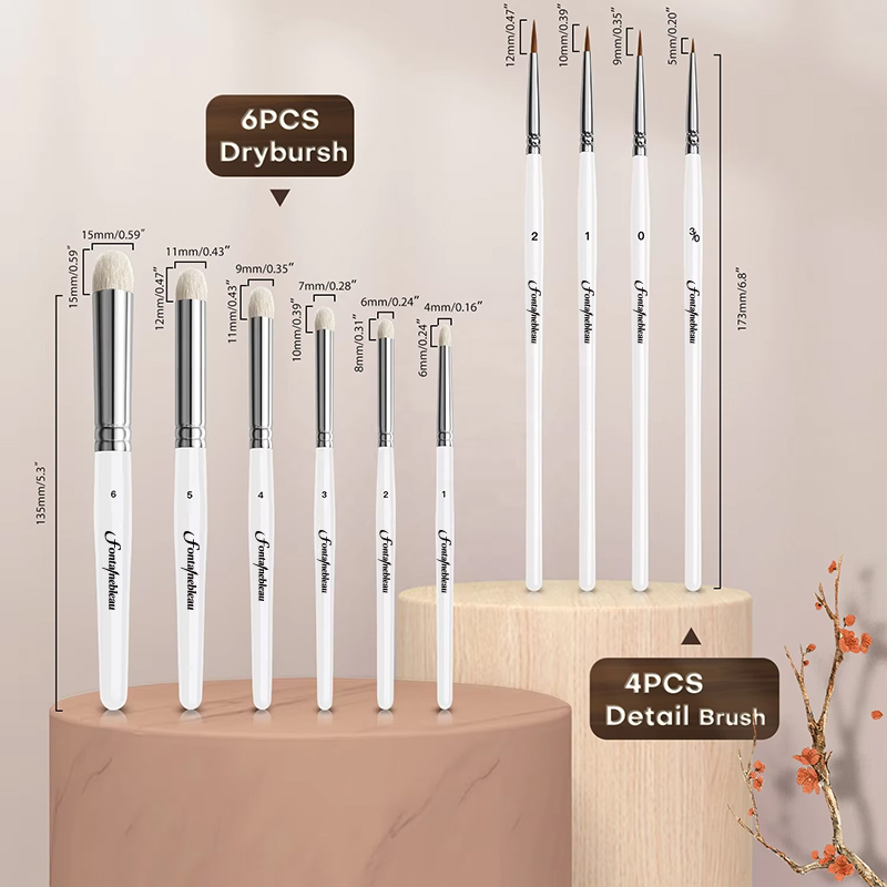 Custom Logo 10 Different Size Goat Hair Acrylic Model Paint Brushes Micro Detail Paint Brush Set for Miniature Painter