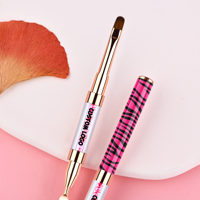 Hot Style Nail Art Tools Scraper Custom Pink Zebra Acrylic Kolinsky Gel Brush for Nails