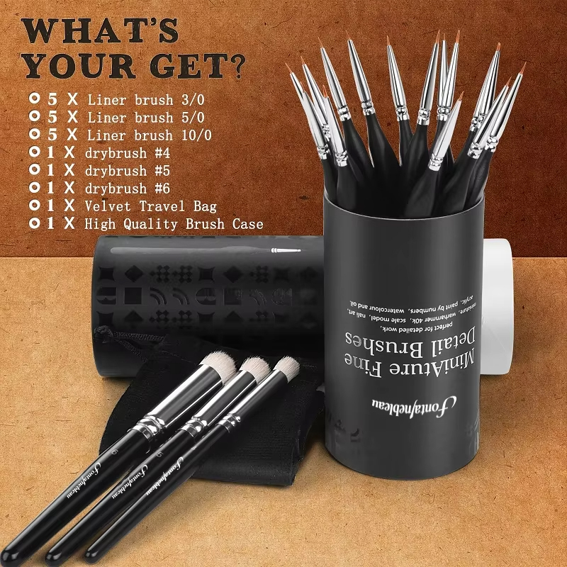 High Quality Wool Drybrush Set Neylon Miniature Detail Artist Paint Brush Drawing Pen Kit 5/0#