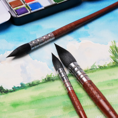 Fontainebleau 6 Size Squirrel Hair Brush Set Round Mop Paintbrush for Watercolor Painting Art Supplies