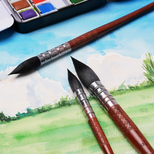 Fontainebleau 6 Size Squirrel Hair Brush Set Round Mop Paintbrush for Watercolor Painting Art Supplies