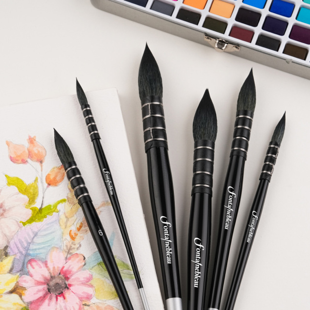 High-Quality 6PCS Squirrel Hair Watercolor Brush Set Soft Luxurious Hair Black Wooden Handle Artist Paint Brushes