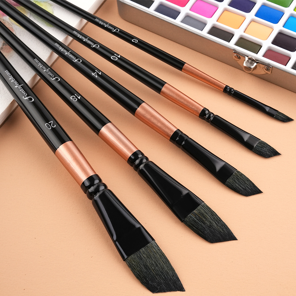 Fontainebleau 5PCS Dagger Squirrel Brush Painting Set Wooden Handle Artist Brush Grade Wholesale Watercolor Art Paint Brush Set