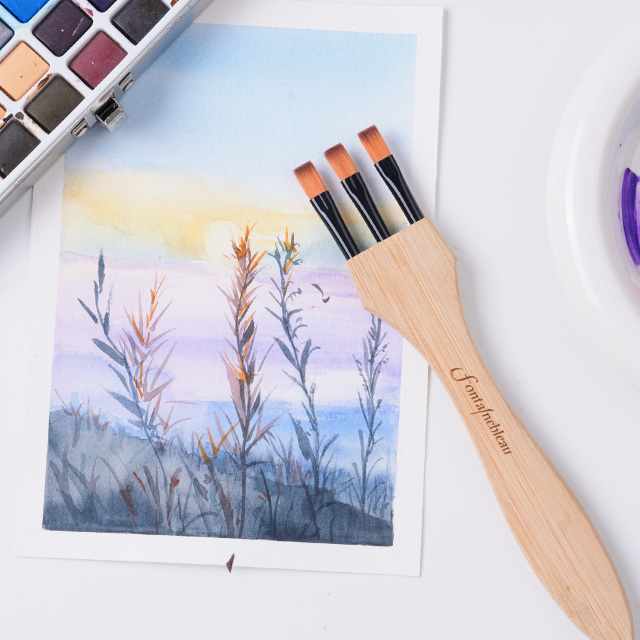 Personalized Paint Brushes Multi-Head Flat Acrylic Paint Brush Set Synthetic Wooden Handle Watercolor Brush