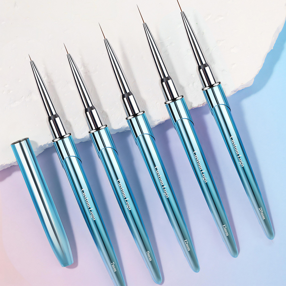 2024 New Nail Art Liner Brush 7/9/12/15/20/22/25/30MM Blue High Quality Privatel Label Nail Art Striping Brush