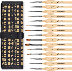 15pcs Professional Nylon Hair Fine Line Oil Acrylic Painting Brush Wood Handle Detail Miniature Paint Brush