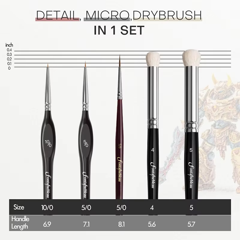 High Quality Wool Drybrush Set Nylon Miniature Detail Artist Paint Brush Drawing Pen Kit 5/0#