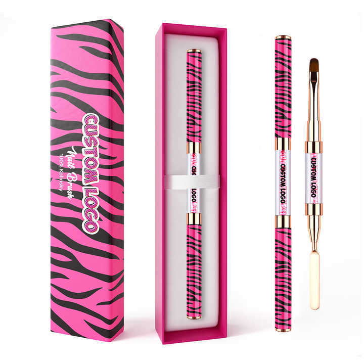 Hot Style Nail Art Tools Scraper Custom Pink Zebra Acrylic Kolinsky Gel Brush for Nails