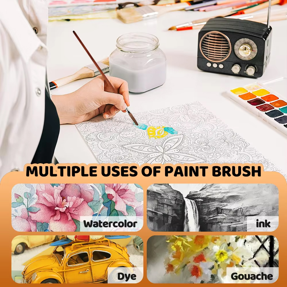 High Quality 7 Size Custom Logo Long Flat Weasel Hair Artist Watercolor Paint Brush