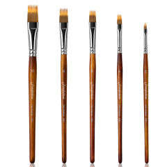 Customized Logo 5 Pcs Dual-Layer Synthetic Hair Grainer Flat Artist Paint Brush Bulk for Artists Watercolor Acrylic Painting