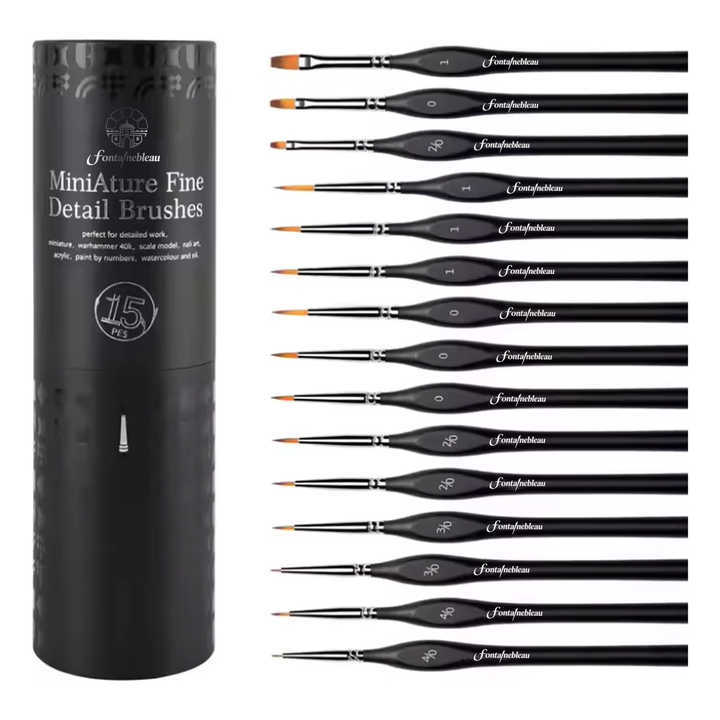 Art Supply Wholesale Customized 15PC Synthetic Miniature Brushes Micro Detail Artist Paint Brush Set for Acrylic Oils Watercolor