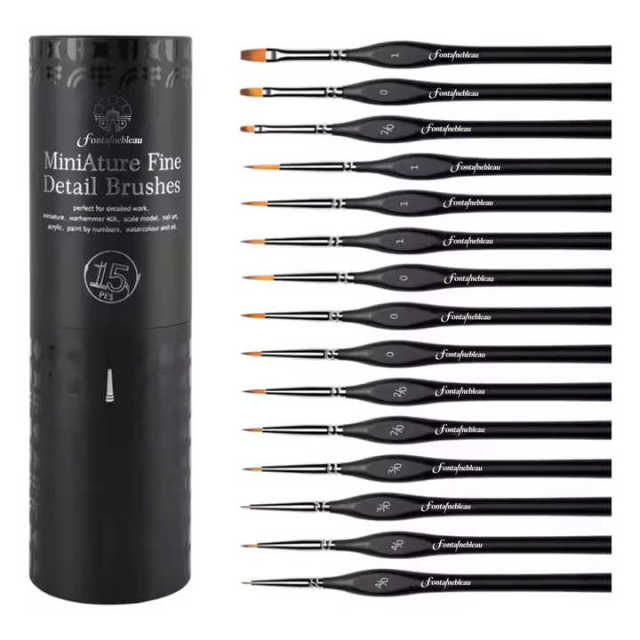 Art Supply Wholesale Customized 15PC Synthetic Miniature Brushes Micro Detail Artist Paint Brush Set for Acrylic Oils Watercolor