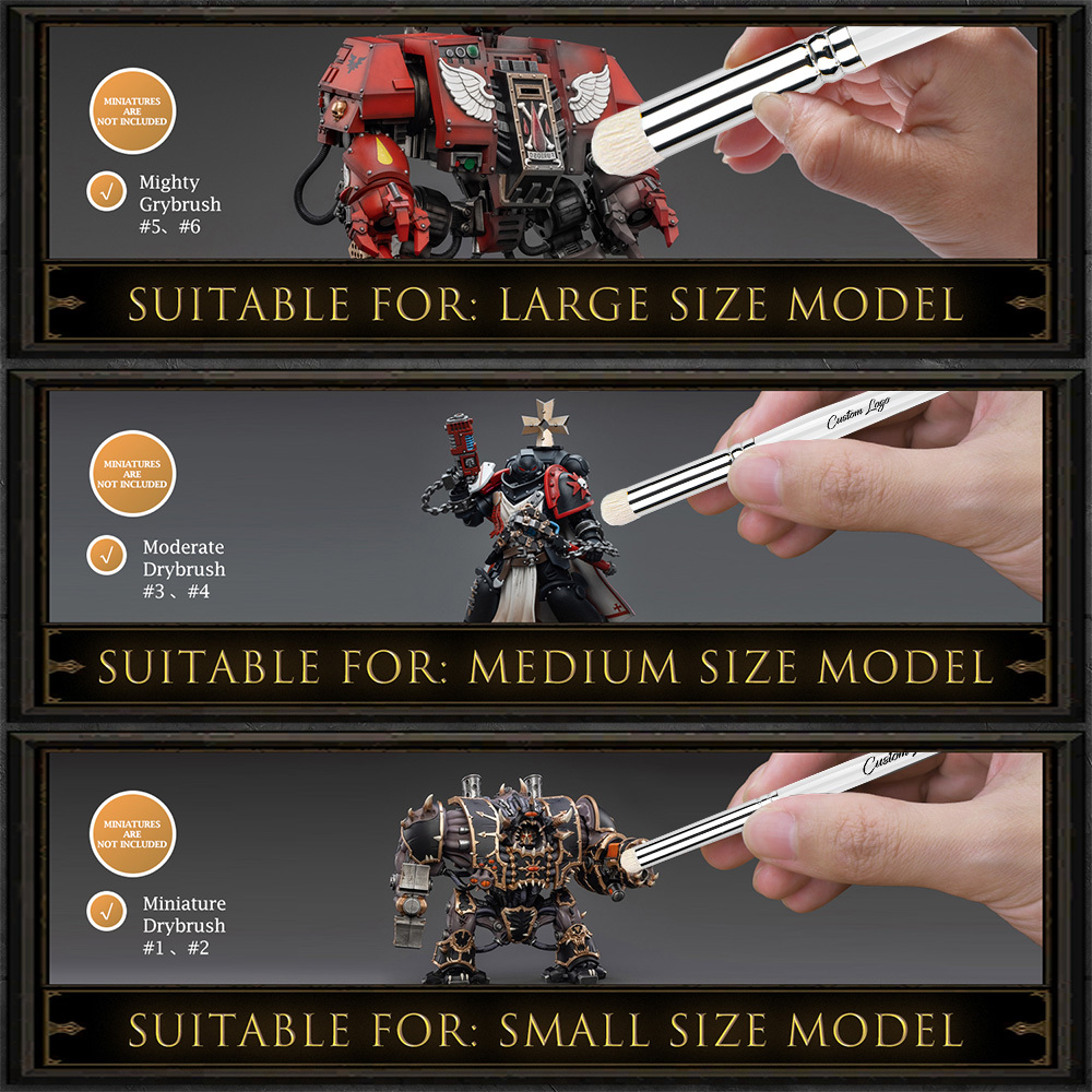 3 Size Dry Brush Set Goat Hair Acrylic Miniature Model Paint Brushes for Detailing Watercolor Painting