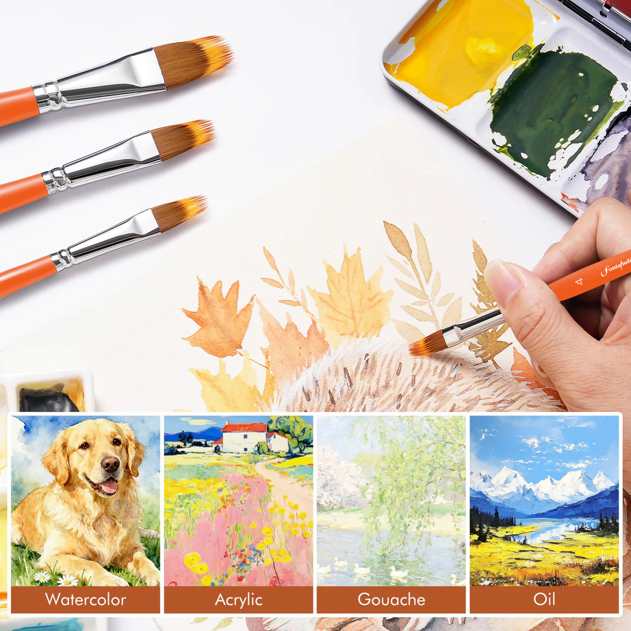 Fontainebleau Wholesale Synthetic Filbert Grainer Brush Set Premium Quality Artist Watercolor & Acrylic Paint Brush Set
