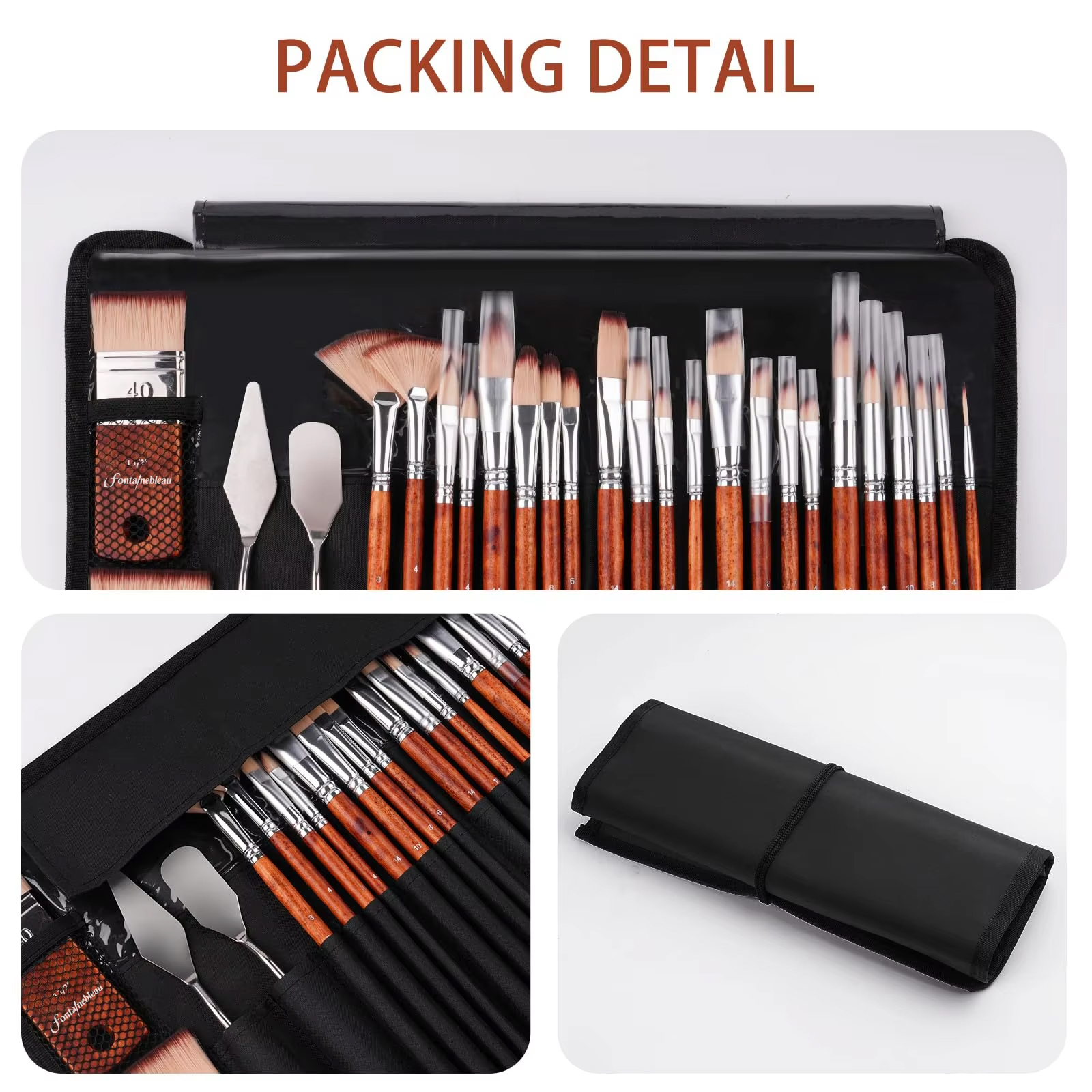 26pcs Artist Paint Brush Set Multi-Shape Nylon Hair for Watercolor Acrylic Oil Painting Custom Logo Wooden Handle