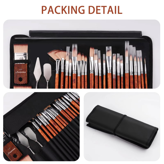 26pcs Artist Paint Brush Set Multi-Shape Nylon Hair for Watercolor Acrylic Oil Painting Custom Logo Wooden Handle