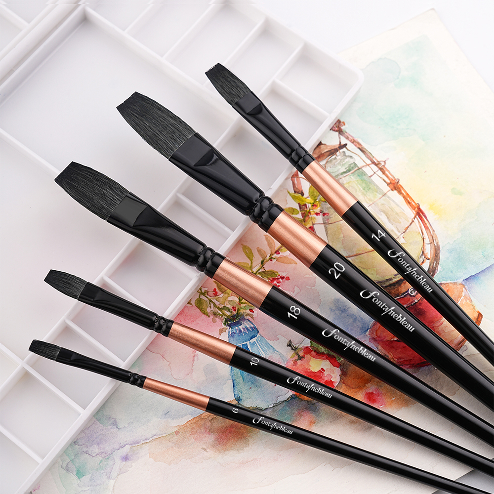 Fontainebleau Premium Compact 5pcs Set Acrylic Brush Set Black Ferrule Watercolor Painting Brush Artist Painting Brushes