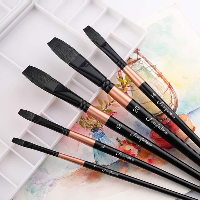 Fontainebleau Premium Compact 5pcs Set Acrylic Brush Set Black Ferrule Watercolor Painting Brush Artist Painting Brushes