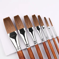 High Quality 7 Size Custom Logo Long Flat Weasel Hair Artist Watercolor Paint Brush