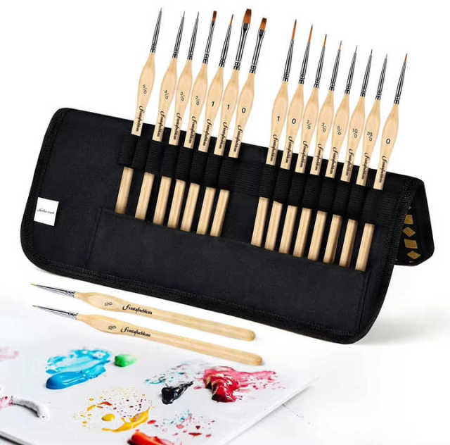 15pcs Professional Nylon Hair Fine Line Oil Acrylic Painting Brush Wood Handle Detail Miniature Paint Brush