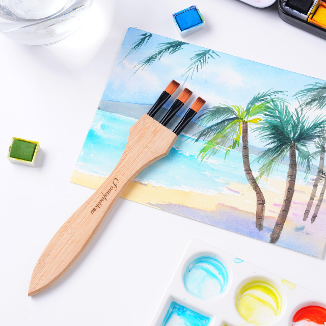 Personalized Paint Brushes Multi-Head Flat Acrylic Paint Brush Set Synthetic Wooden Handle Watercolor Brush