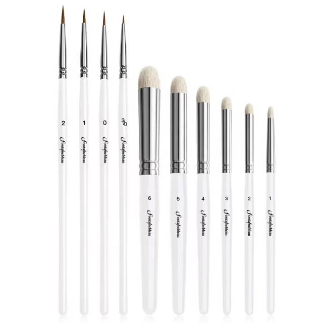 Custom Logo 10 Different Size Goat Hair Acrylic Model Paint Brushes Micro Detail Paint Brush Set for Miniature Painter