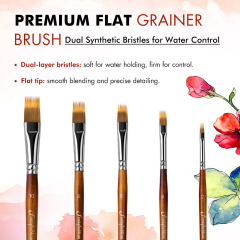 Customized Logo 5 Pcs Dual-Layer Synthetic Hair Grainer Flat Artist Paint Brush Bulk for Artists Watercolor Acrylic Painting