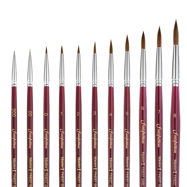 2026 Master Quality Size 000 Drawing Watercolor Brush Dark Red Wood Handle Kolinsky Sable Hair Artist Paint Brush Set