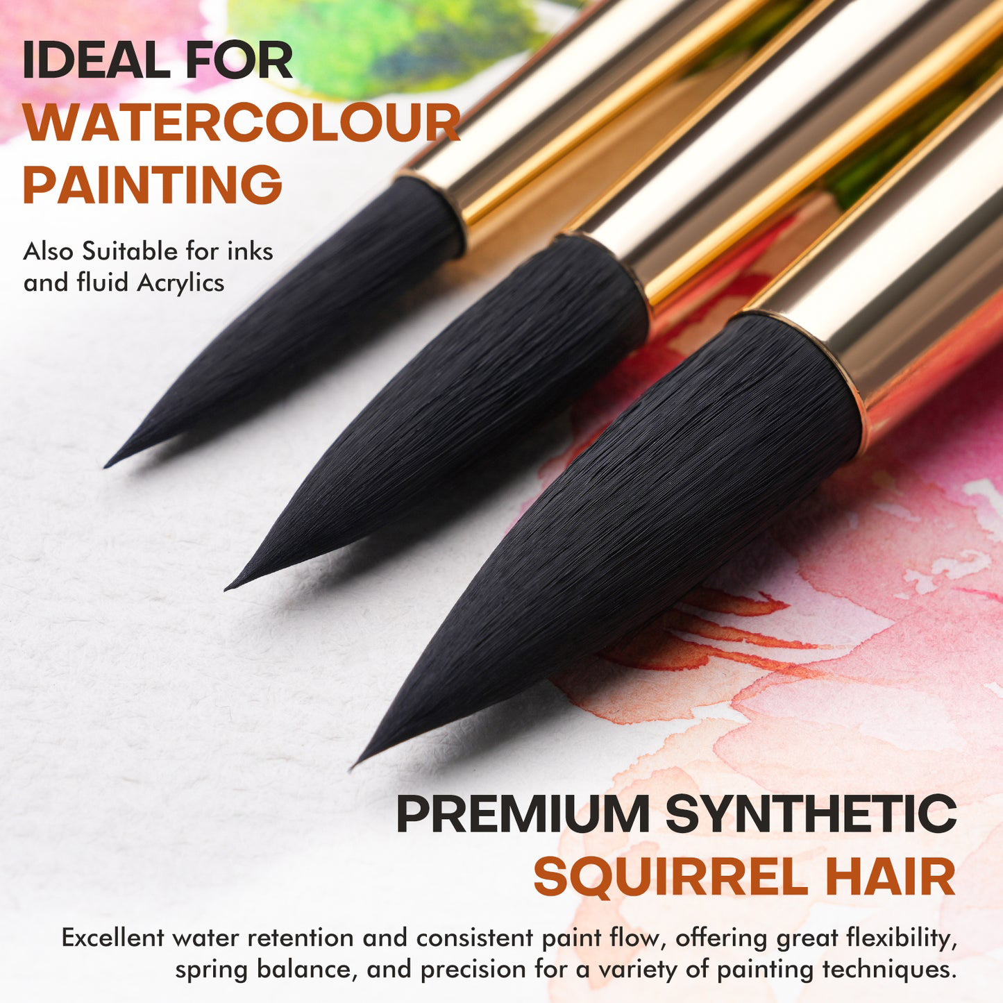 10pcs Soft Synthetic or Squirrel Hair Round Pointed Bristle Watercolor Paint Brush Set