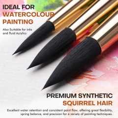 10pcs Soft Synthetic or Squirrel Hair Round Pointed Bristle Watercolor Paint Brush Set