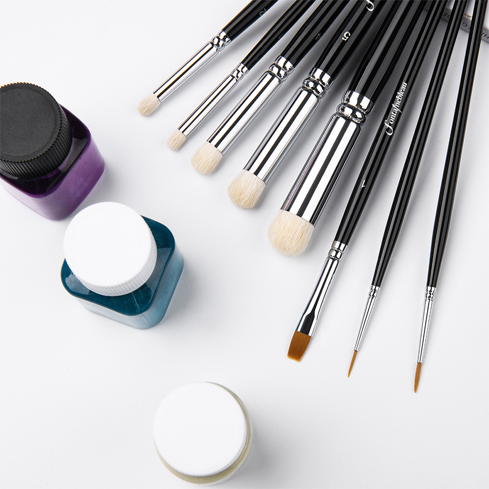 OEM Hobby Brush Kit Nylon Hair Micro Dry Brush Set Black Wood Handle Detail Miniature Paint Brush Set for Miniatures
