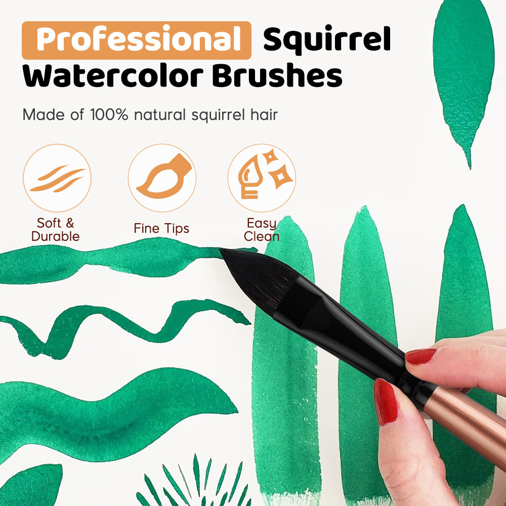 Fontainebleau Elegant 5pcs Cat's Tongue Squirrel Hair Art Paint Brush Watercolor Paint Brush for Artist Painting Brushes
