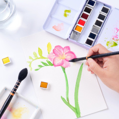 Fontainebleau Customized Logo Portable Mini Travel Watercolor Paint Set with Metal Tin Palette Art Supplies for Painting