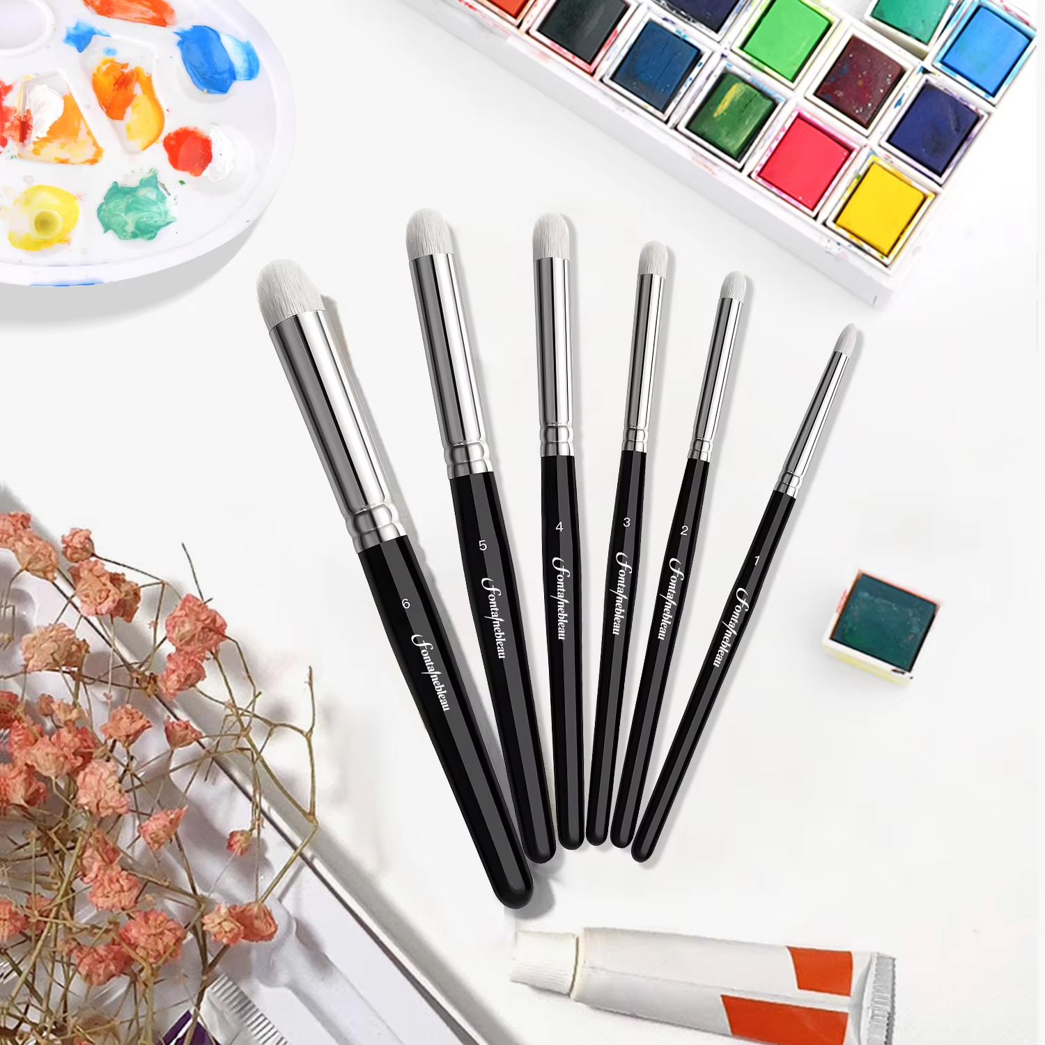 Manufacturer Quality Art Paint Brushes Miniatures Model Tabletop Roleplaying Wooden Animal Hair Paint Drybrush Black Set