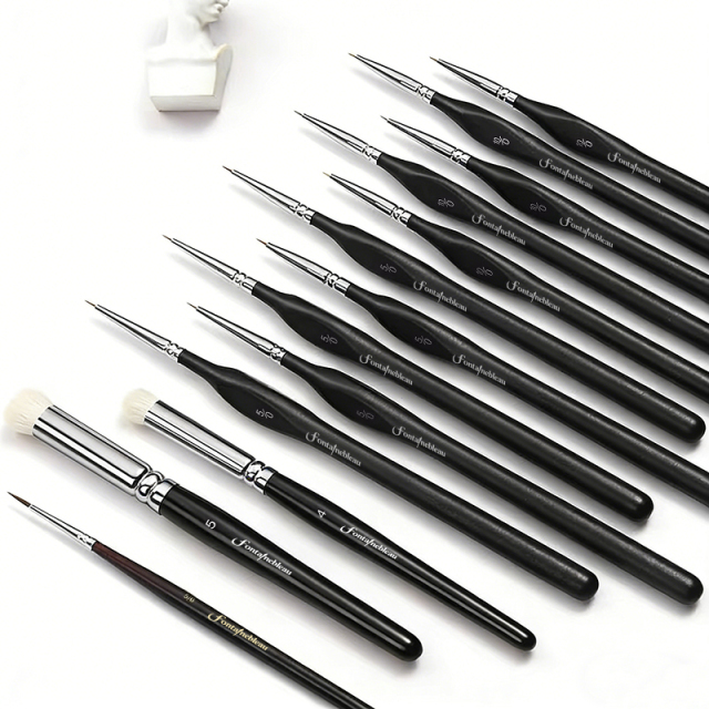 High Quality Wool Drybrush Set Nylon Miniature Detail Artist Paint Brush Drawing Pen Kit 5/0#
