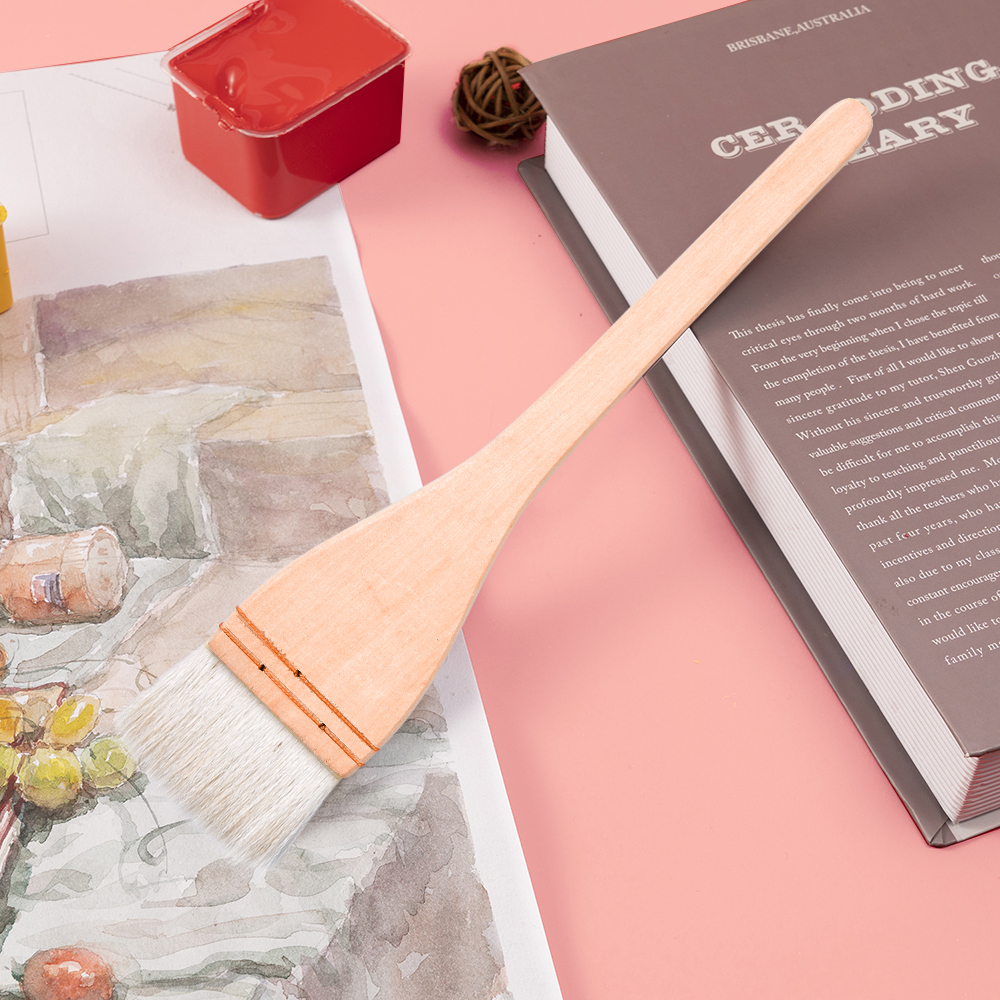 Fontainebleau Premium Watercolor Wool Hair Brush Wooden Handle 3 Inch Chip Paint Brushes for Large Area Coloring