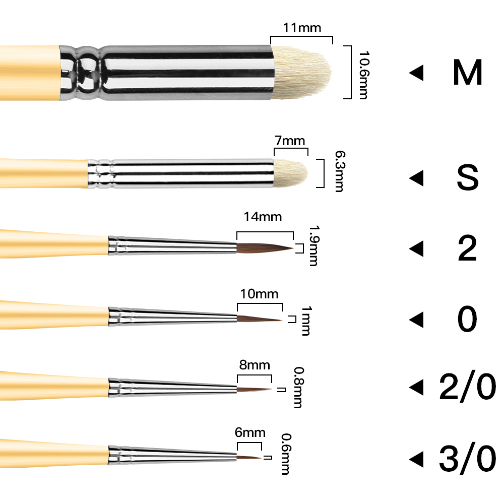 New Arrival 6pcs Detail Painting Brushes Black Wood Handle Dry Wool Kolinsky Paint Brush Set for Miniature