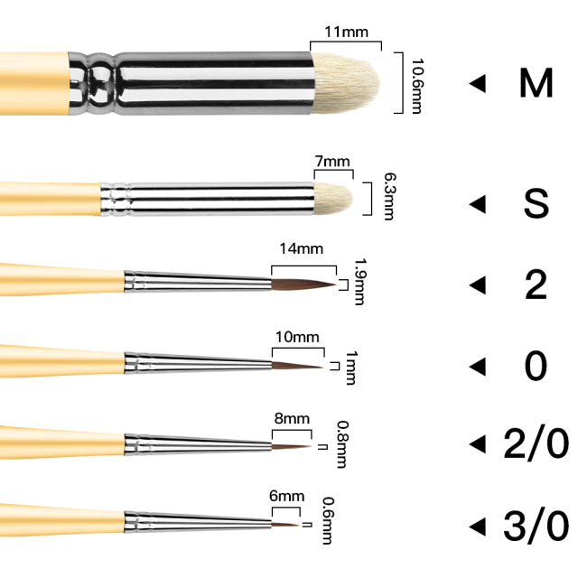 New Arrival 6pcs Detail Painting Brushes Black Wood Handle Dry Wool Kolinsky Paint Brush Set for Miniature