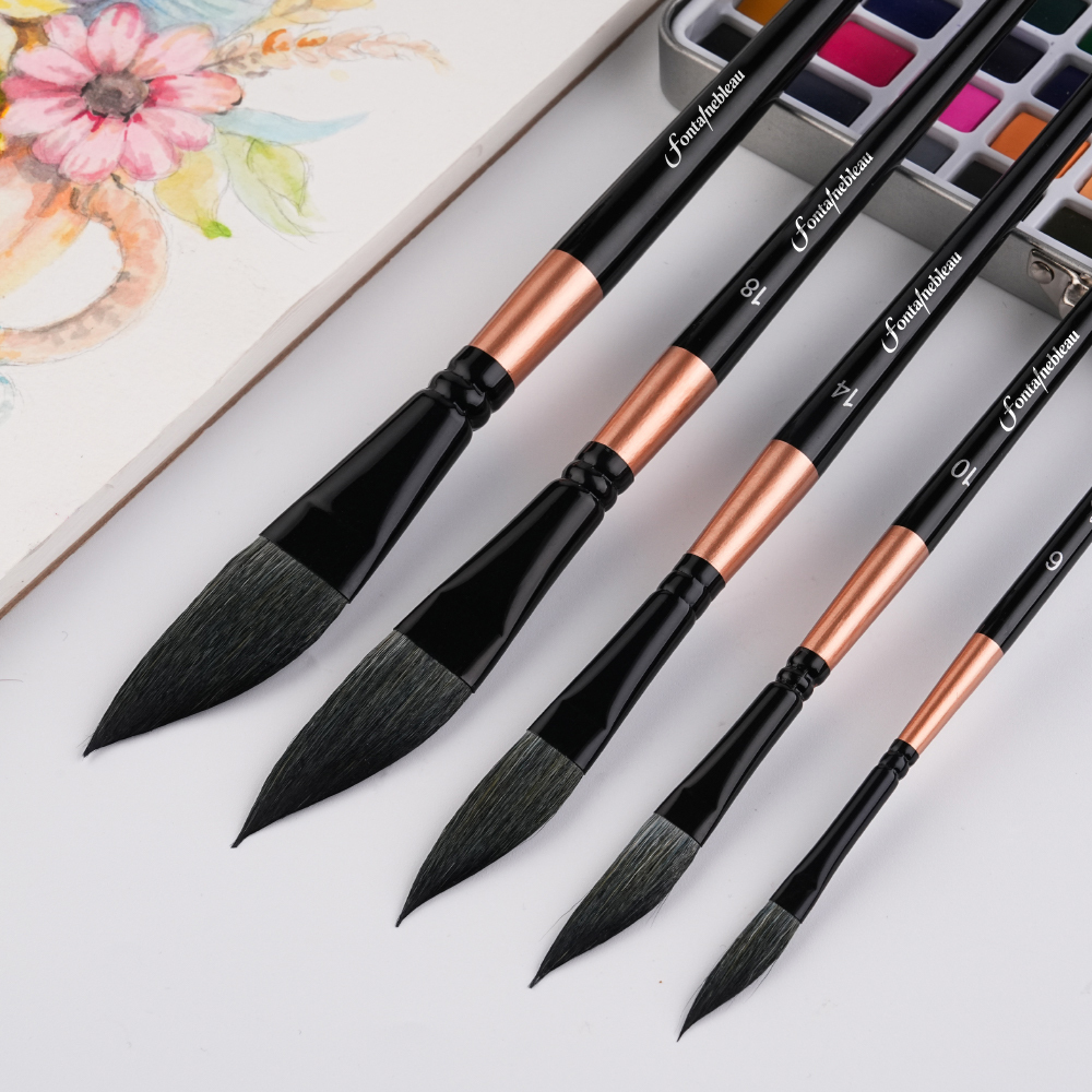 Fontainebleau 5PCS Dagger Squirrel Brush Painting Set Wooden Handle Artist Brush Grade Wholesale Watercolor Art Paint Brush Set