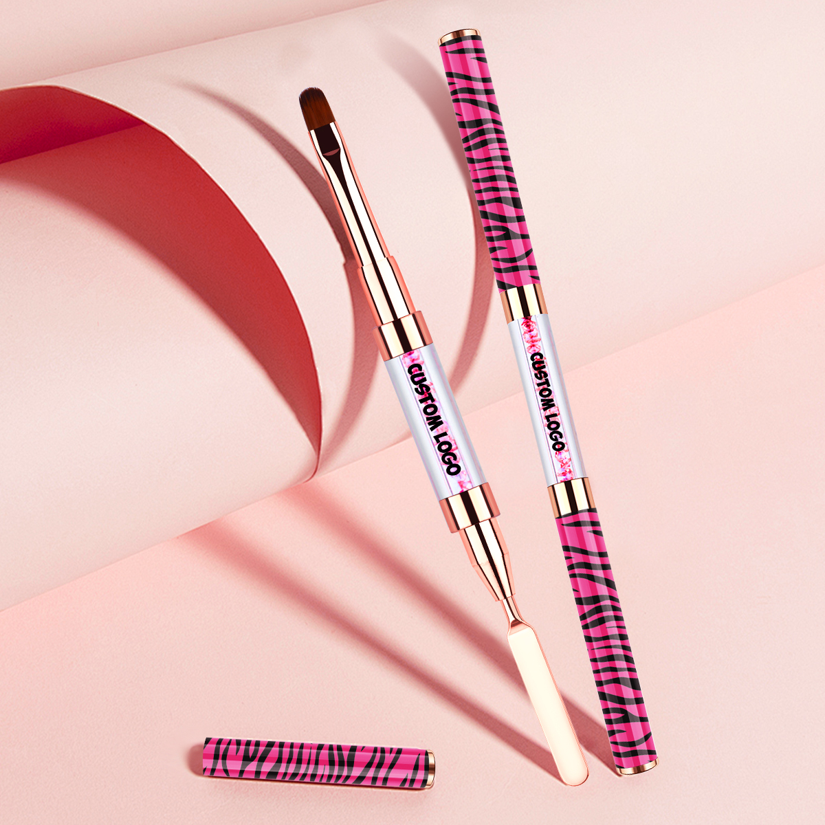 Hot Style Nail Art Tools Scraper Custom Pink Zebra Acrylic Kolinsky Gel Brush for Nails