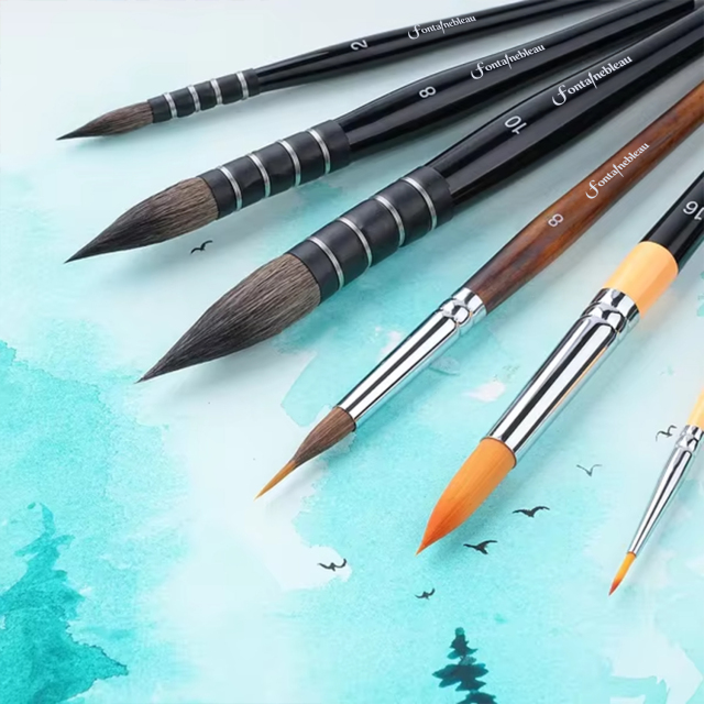 Wholesale Price Professional Squirrel Paint Hair Brushes With Pointed Round Mop Shape for Watercolor Oil, Acrylic Painting