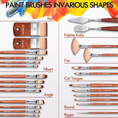 26pcs Artist Paint Brush Set Multi-Shape Nylon Hair for Watercolor Acrylic Oil Painting Custom Logo Wooden Handle