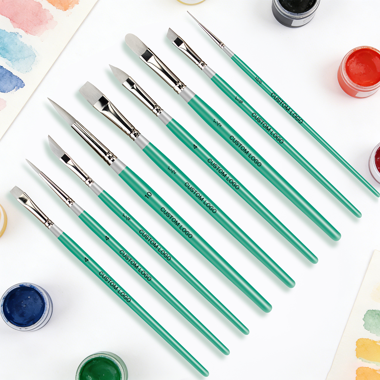 Fontainebleau Custom Logo Professional 9PCS Paint Brush Set for Art Painting Synthetic Wooden Handle Artist Brush