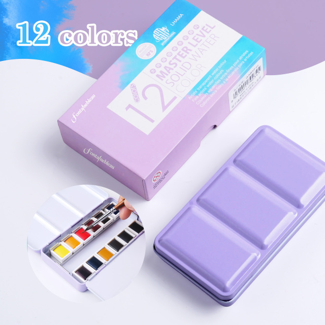 Fontainebleau Customized Logo Portable Mini Travel Watercolor Paint Set with Metal Tin Palette Art Supplies for Painting