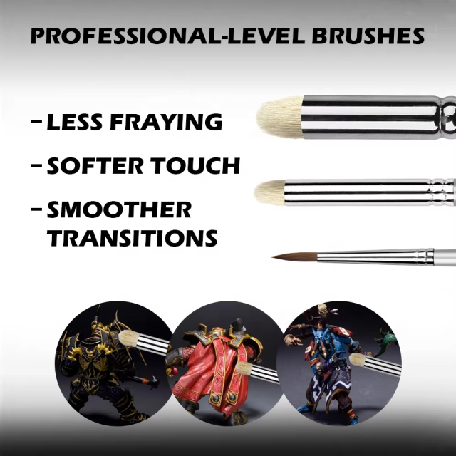 New Arrival Custom Logo 3PCS Dry Brush Siver Wood Handle Model Detail Painting Brush for Effortless Miniature Drawing Set